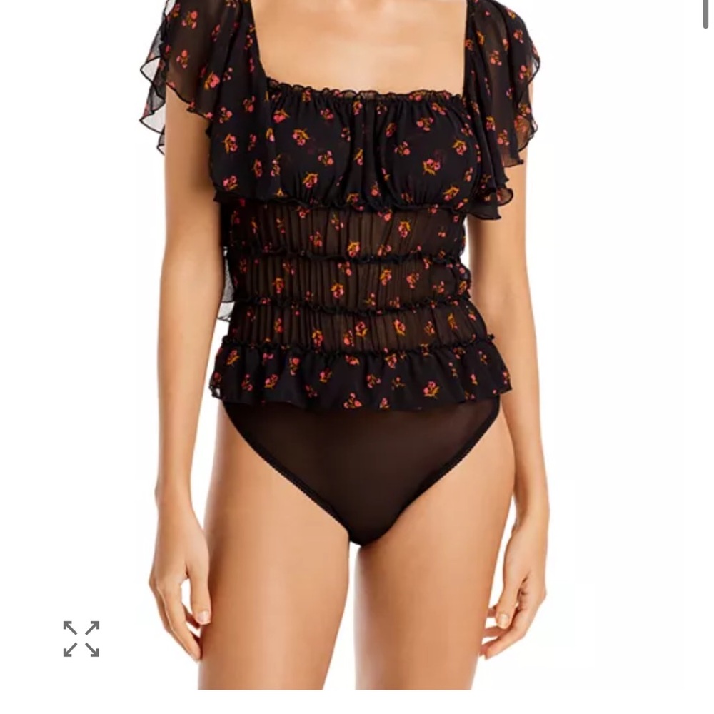 Free people Julie Ruched Square Neck Printed Bodysuit